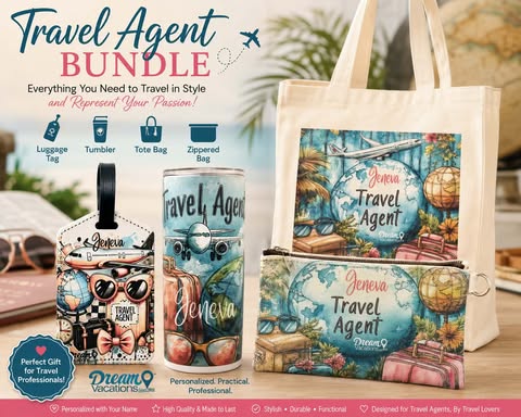 Travel Agent Bundle -Save $5.00 (Luggage Tag, Tumbler, Tote and Zippered Bag) (Copy) (Copy)